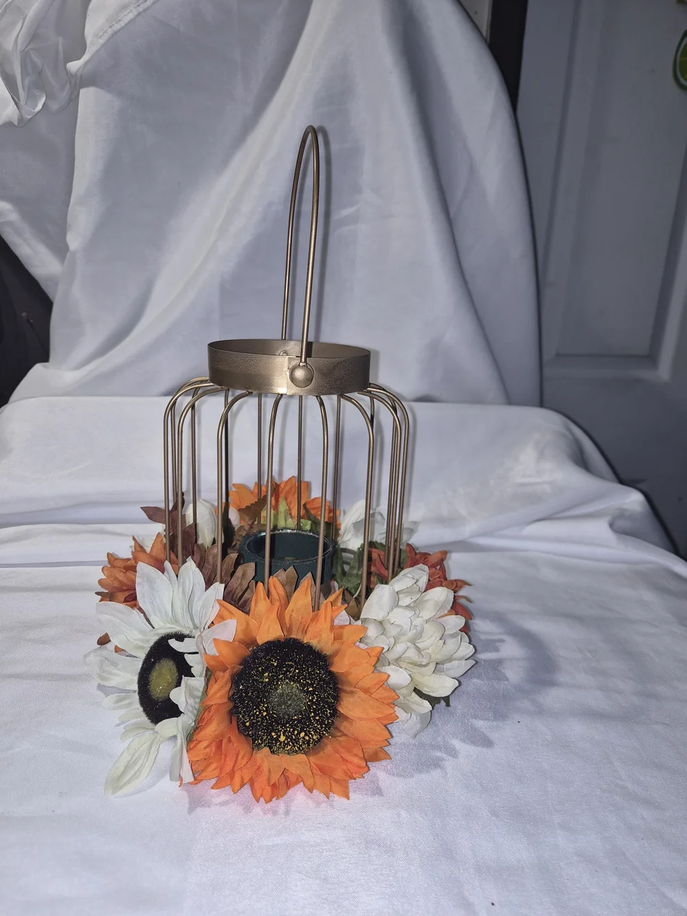 Gold Floral Candle Lantern Centerpiece - Home Accents